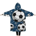 thumbnail image 2 of Oversized Wearable Blanket Hoodie,Blue Soccer Balls Pattern Sherpa Blanket Hoodie with Super Pockets,Super Warm Fuzzy Pullover for Women & Men, 2 of 6