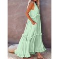 thumbnail image 4 of Women's Resort Style Ruffled Long Dress Round Neck Sleeveless Flowy Beach Dress with Pockets Mint Green Calico L, 4 of 7