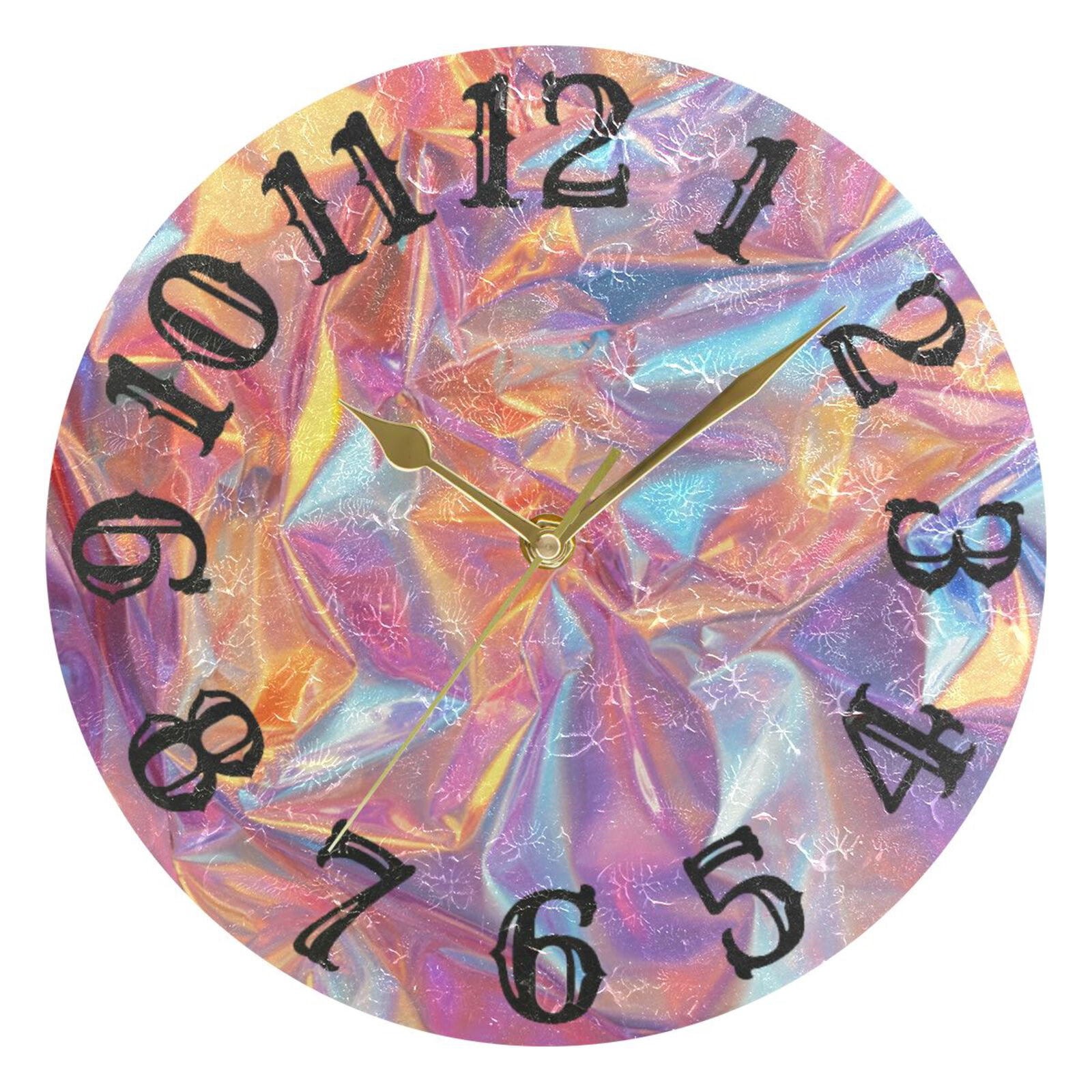 Hologram Colorful Wall Clock 10 inch Non-Ticking Easy to Read Decorative Clocks for Home Bedroom Living Room