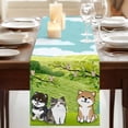 thumbnail image 3 of Table Runners 72 Inches Long Dress Scarves, Japanese Aquatian Dogs Farmhouse Kitchen/Dining Table Runner, Coffee Tablerunners, Cute Cats Spring Green Trees Hills 14x72 Inch, 3 of 9