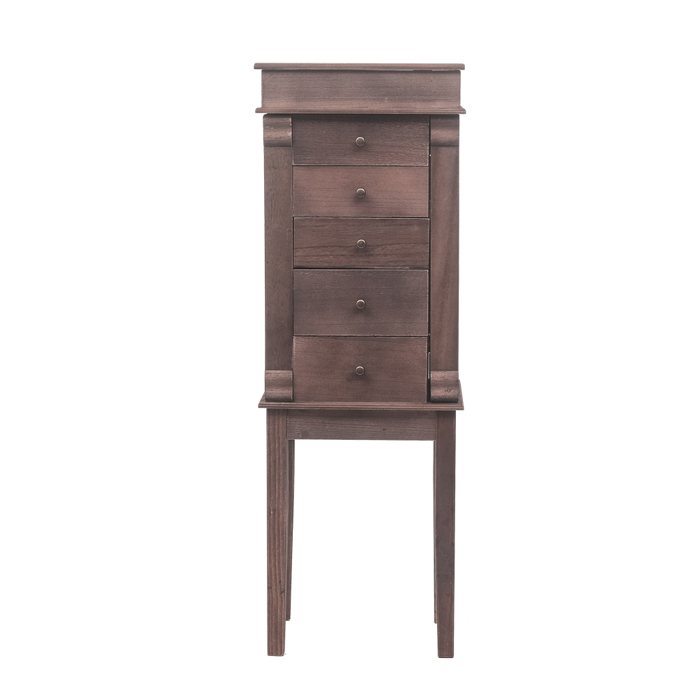 Lowestbest Standing Jewelry Armoire with Mirror, Jewelry Cabinet Chest with 5 Drawers & 8 Necklace Hooks