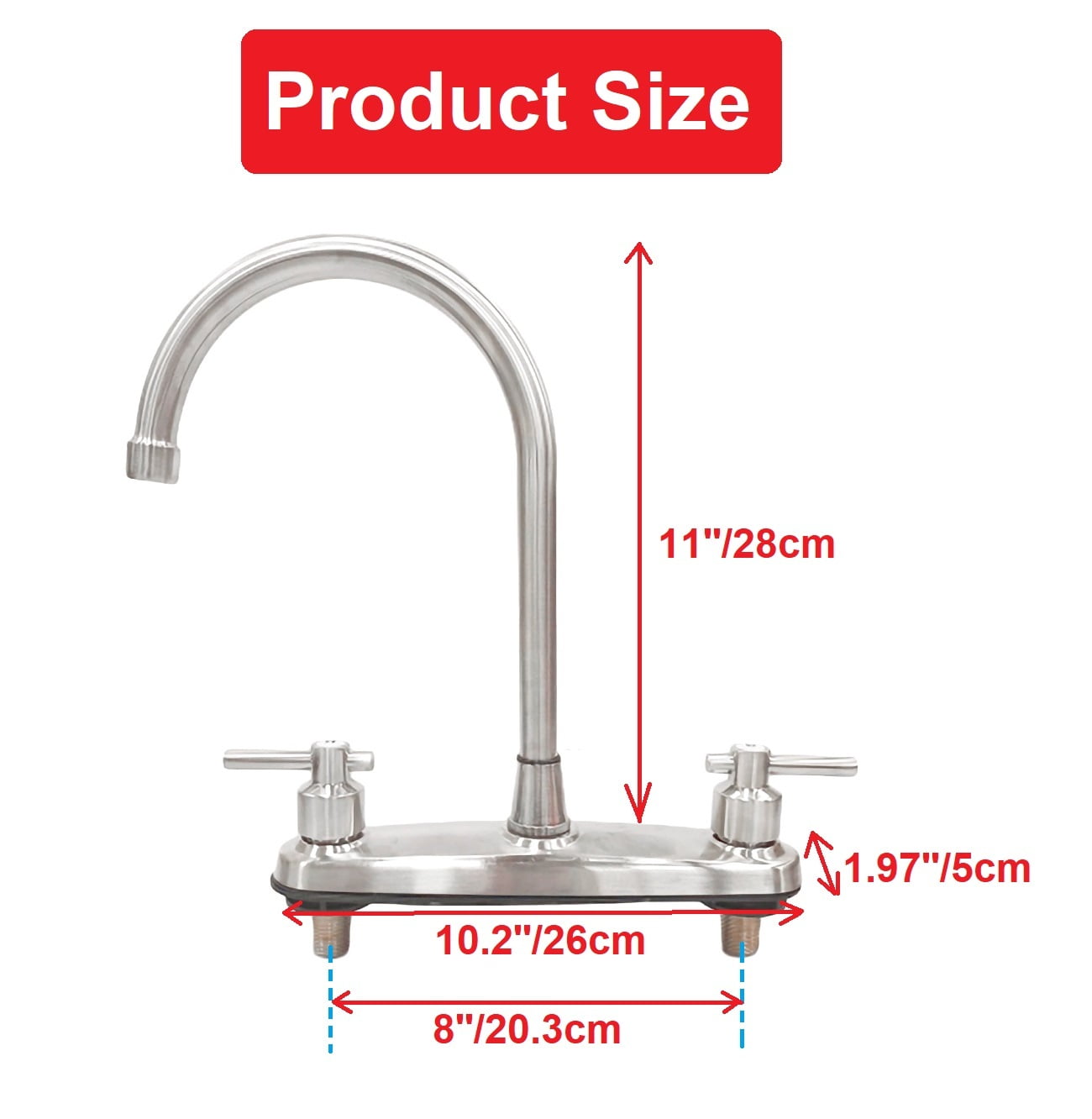 Kitchen Sink Faucet 2 Handle 8 Inch Centerset High Arc 360° Swivel Hot & Cold Faucet for Rv Camper Laundry Utility Bar Sinks Metallic RV Kitchen Faucet (Fit for 8 inch 2 or 3 Holes), Brushed Nickel