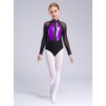 thumbnail image 4 of YiZYiF Kids Girls Long Sleeve Metallic Shiny Ballet Dance Leotard Gymnastics Figure Skating Bodysuit Purple 16, 4 of 7