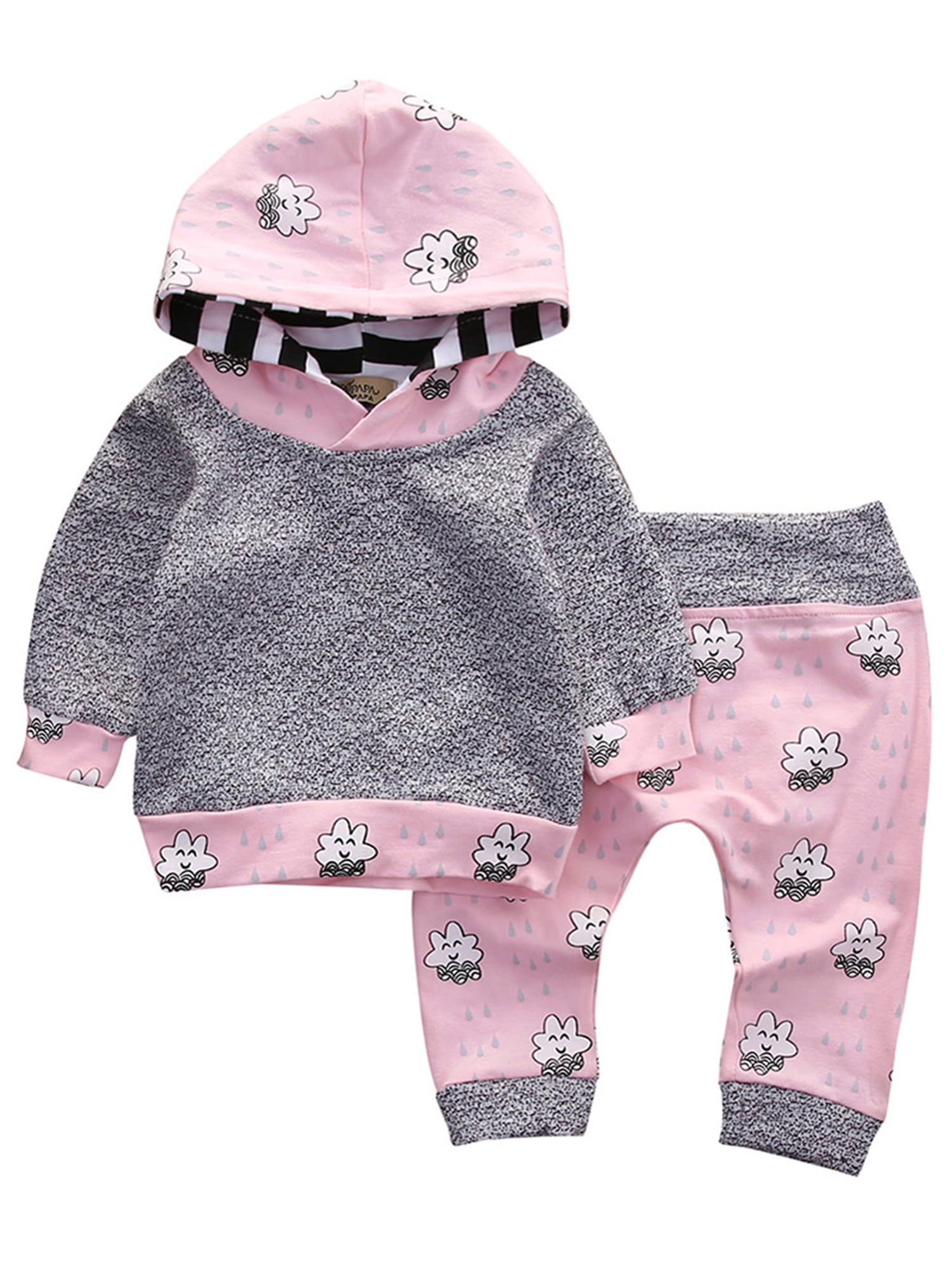 Warm Toddler Infant Baby Boy Girl Clothes Set Floral Hoodie Tops+Pants Outfits 