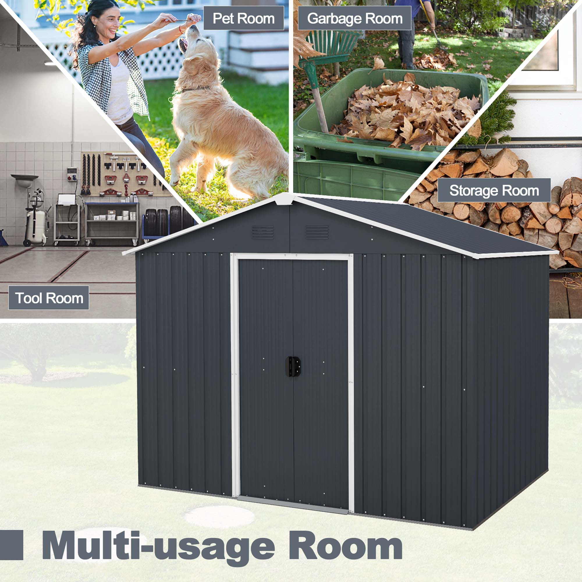Costway 5.7 FT x 7.5 FT Outside Storage Shed Double Door Outdoor