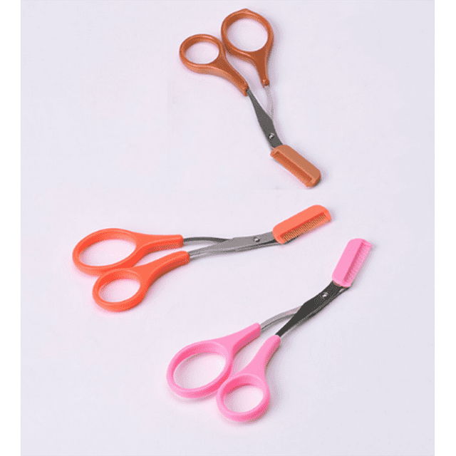 3 PCS Stainless Steel Eyebrow Shaping Cut Scissors Comb Hair Remover Beauty Tool,Pink, Brown, Orange