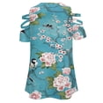 thumbnail image 5 of Chinoiserie Birds in Turquoise Blue Womens Summer V Neck Zipper Top Short Sleeve T Shirt Off Shoulder Top Casual Classy Loose Shirts, 5 of 7