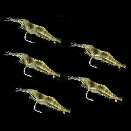 ASKMZ 5Pcs Fishing Lure Soft Lightweight Faux Vivid Shrimp Prawn Bait Hook Fishing Gear