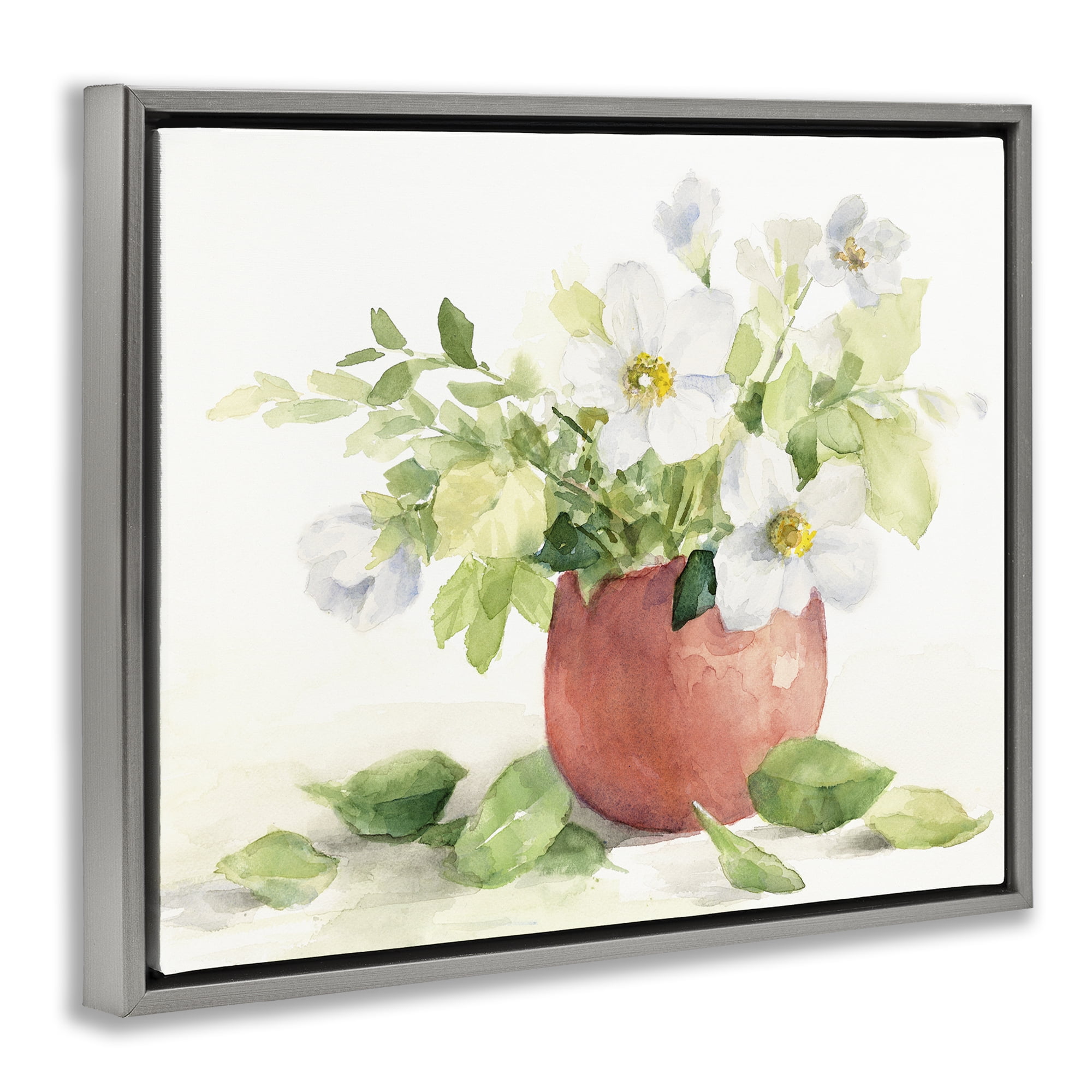 Stupell Industries White Anemones in Copper Vase Gray Framed Floater Canvas Wall Art, design by Lanie Loreth