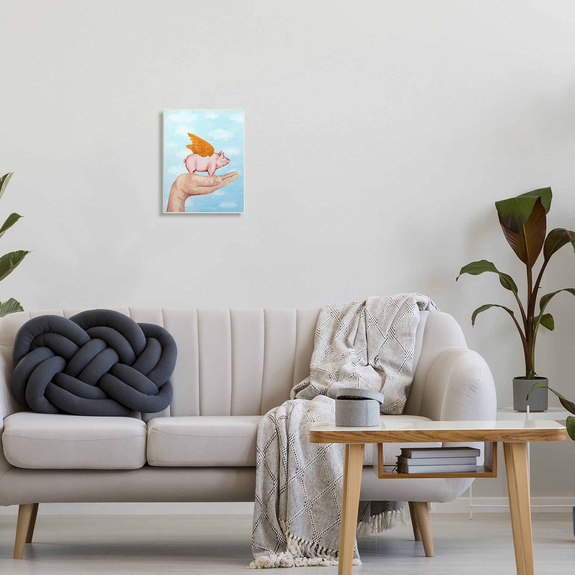 Stupell Industries Flying Pig in Palm Wings Fluffy Clouds Illustration, 10 x 15, Design by Coco de Paris