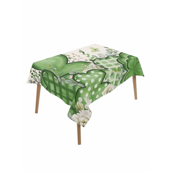 St. Patrick's Rectangle Tablecloth, Luck Shamrock Eucalyptus Leaves Flowers Beige Waterproof & StainResistant Tablecloth, Washable Oil-proof Table Cover for Dining/Party/Wedding/Buffet 60x102 In