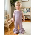 thumbnail image 4 of Cenuakty 6M-4T Toddler Baby Girl Jumpsuit Summer Cute Sleeveless Contrast Color Bow Decor Bell Bottom Waffle Overall Pants, 4 of 9