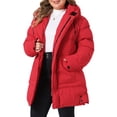 thumbnail image 4 of Agnes Orinda Women's Plus Size Hooded Padded Jacket Zip Snap Warm Outerwear Outdoor Winter Mid‑Length Quilted Winter Coat with Pockets 2X Red, 4 of 6