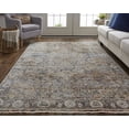 thumbnail image 2 of HomeRoots 513972 12 x 15 ft. Tan Orange & Blue Floral Power Loom Distressed Rectangle Area Rug with Fringe, 2 of 8