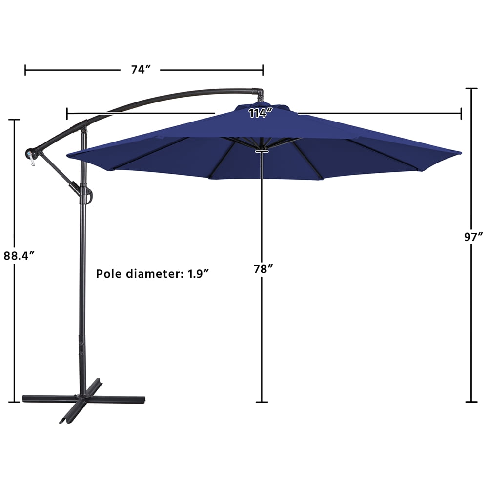 Yaheetech 10ft Hanging Patio Offset Umbrella with Crank & Cross Base, Navy Blue