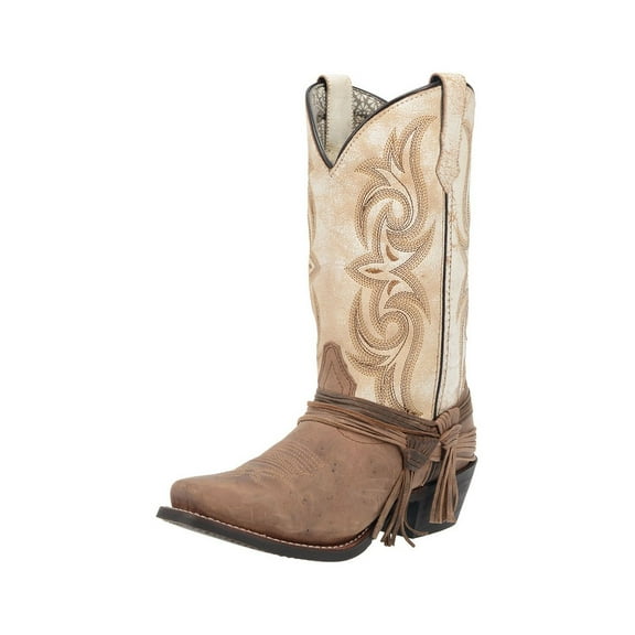 Laredo Women's Myra 11" Sand Square Toe Medium Cowboy Heel Western Mid-Calf Boots, Size 7.5 (W) - 51091