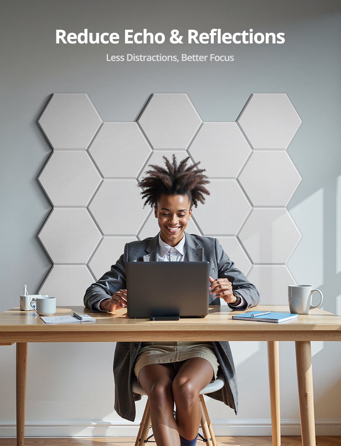 Kuchoow White Self-Adhesive Acoustic Wall Panels Sound Absorbing Panel for Studio, 12 Pack 12'' x 10'' x 0.4'' Hexagon High Density Sound Panel and Noise Reducing Tiles for Room Bedroom