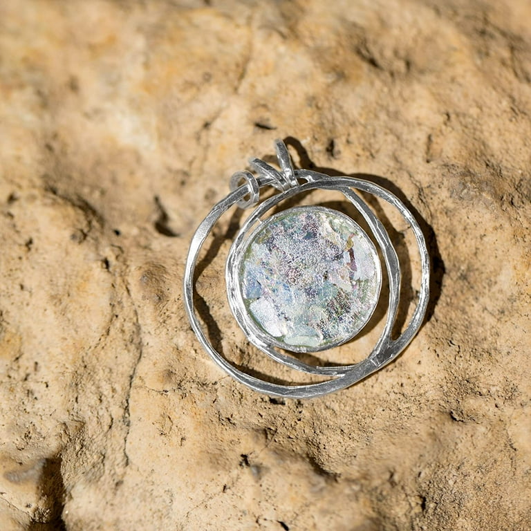 Ancient Roman Glass Hoop Pendant Necklace Textured Sterling Silver, with Chain Ancient Roman Glass Hoop Pendant Necklace Textured Sterling Silver, with Chain