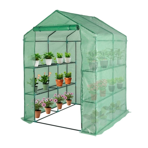 Kepeak Walk-in Greenhouse, Indoor Outdoor Plant Gardening Greenhouse, 3 Tier 8 Shelves,Green