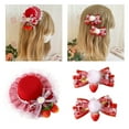 thumbnail image 2 of Strawberry Bow Plaids Balletcore Bowler Hat Hair Clip Top Hat Bow Plaids Hair Clip Strawberry, 2 of 8