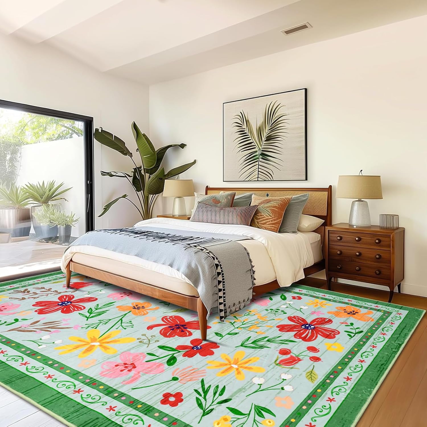 BLEUM CADE 5x7 Area Rug, Floral Rugs for Living Room, Lightweight Non Slip Washable Rug, Indoor Low Pile & Non-Shedding Vintage Rugs Carpet for Bedroom, Living Room, Dining Room, Green