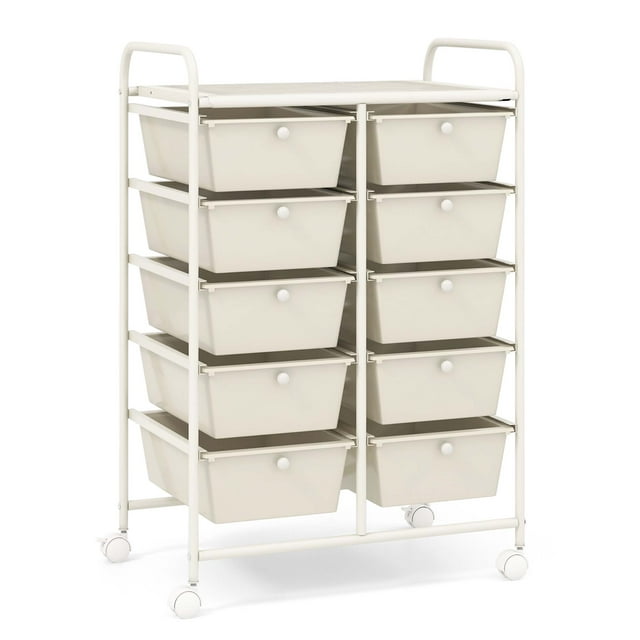Costway 10-Drawer Storage Cart Utility Rolling Trolley Kitchen Organizer White