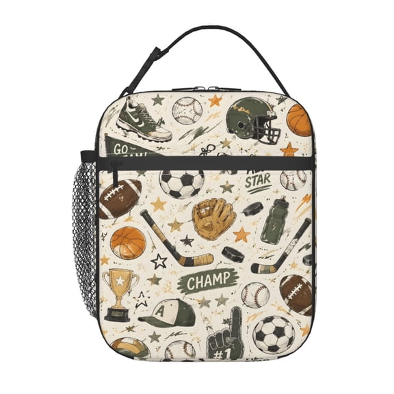 Sports Gear Baseball Soccer Football Lunch Bag Reusable Thermal Lunch Box with Handle for Women and Men