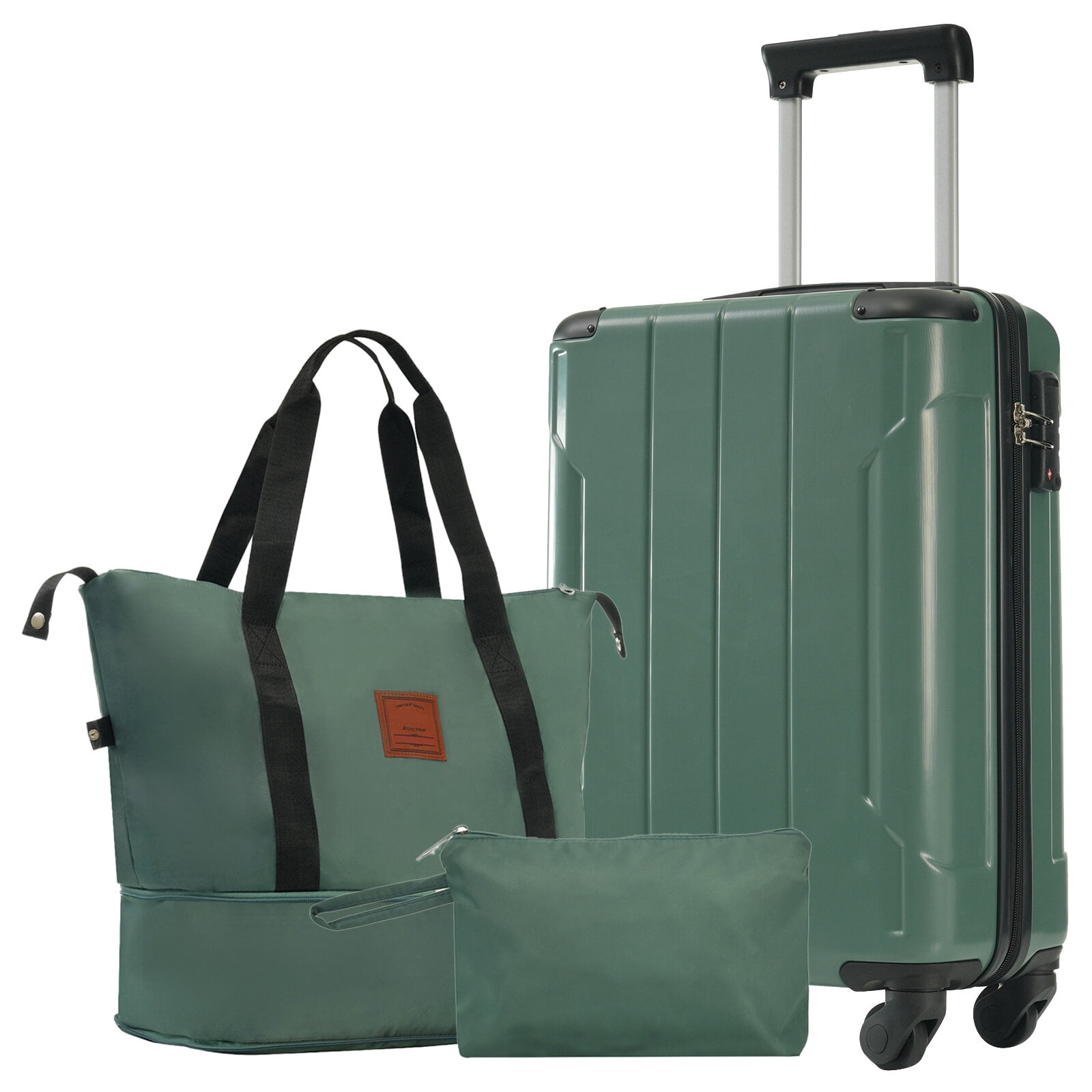 Hardside Suitcase, 20 Inch Carry On Luggage Set 3 Piece with Spinner Wheels, Lightweight Hardshell ABS Suitcase for Weedend Getaways, Business Travel, Green, Green Hardside Luggage