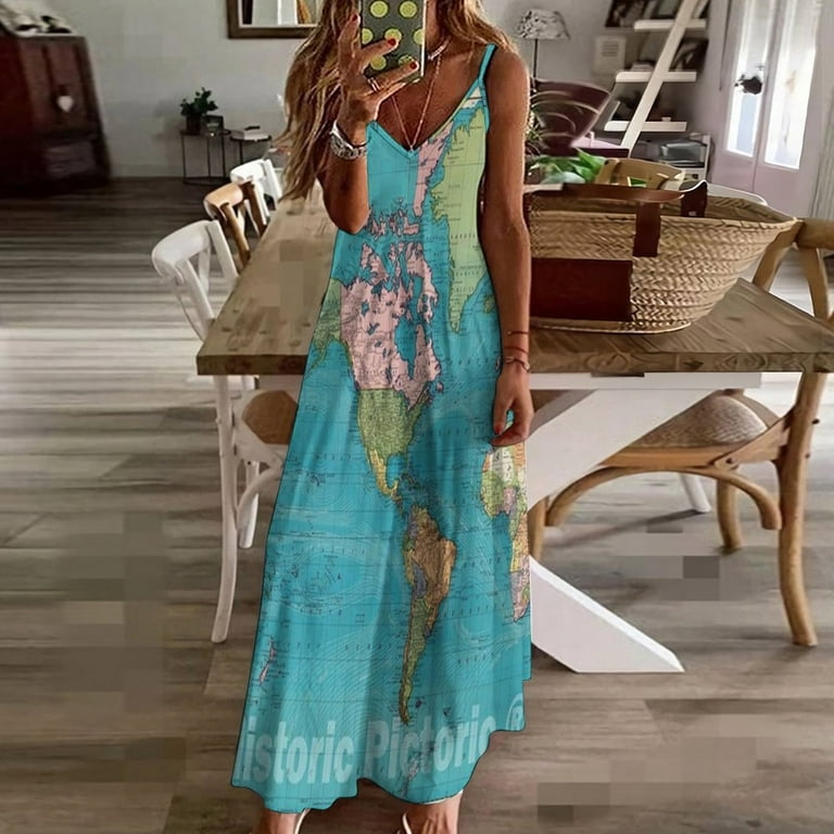 WORLD MAP Print, World Chart Sleeveless Dress Women's Evening Dress Womans  Clothing - Walmart.com