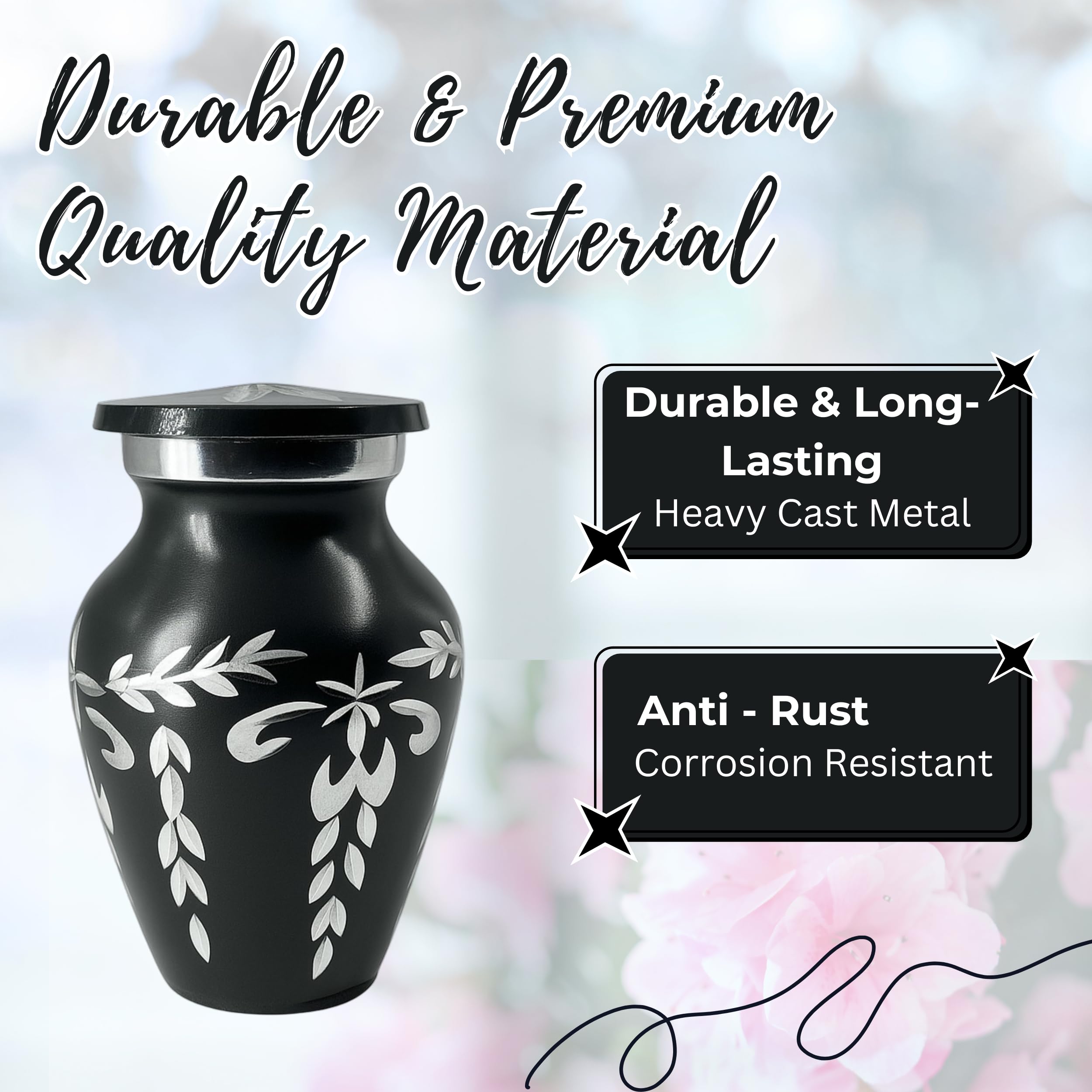 Nova NIche Gray Smoky Quartz Bloom Keepsake Cremation Urn with Handmade Floral Design, Keepsake for Human Ashes with Velvet Box - (3 in.)