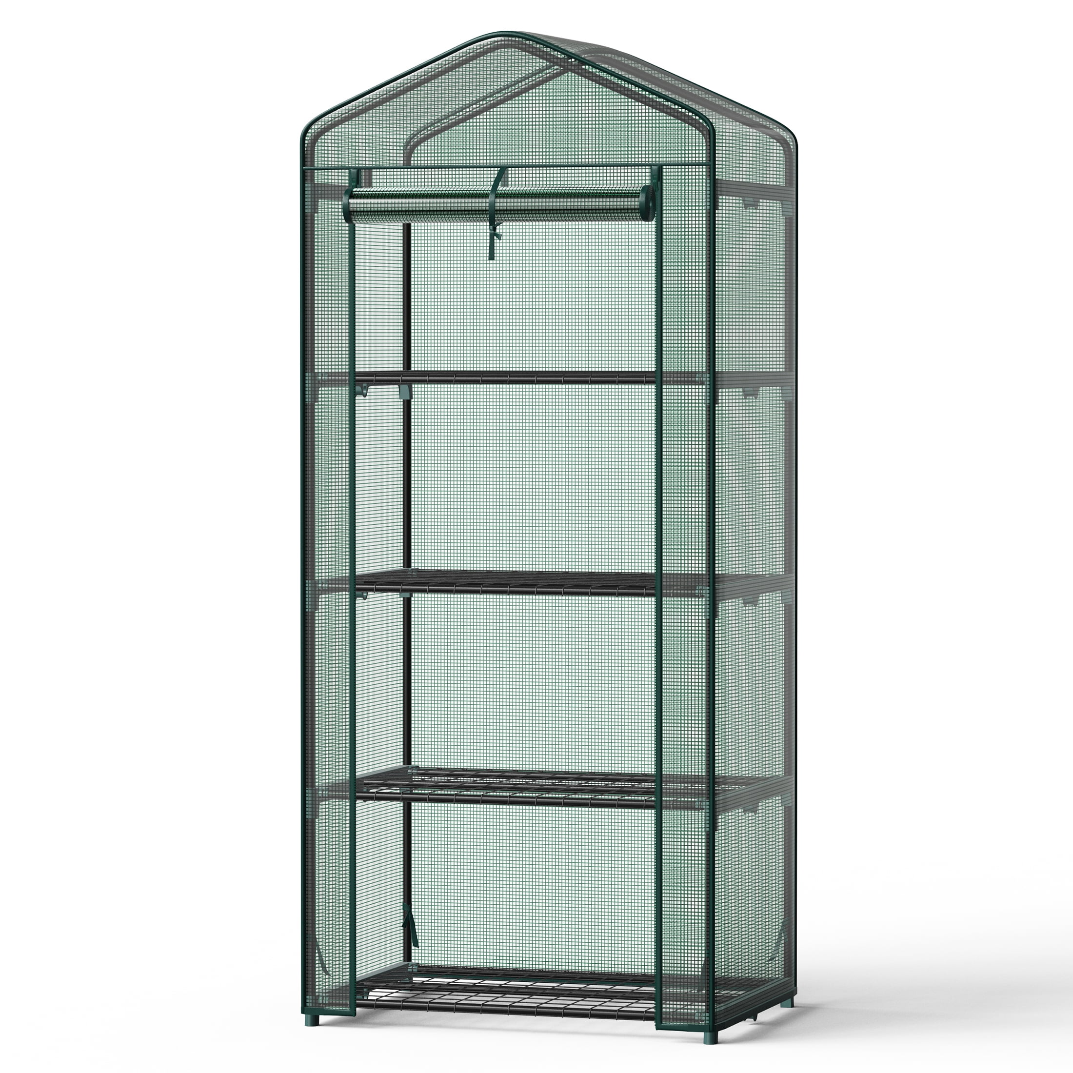 JIOABL 4-Tier Mini Greenhouse with PE Cover, Portable Plant Grow House with Zipper Door & Steel Frame for Indoor Outdoor Garden, Green