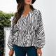 thumbnail image 2 of Moda mujer Casual impresión cuello en V manga larga otoño blusa Pullver Tops Pompotops  FGAJ15674, 2 of 9