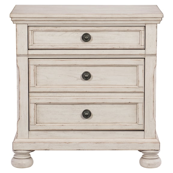 Antique White Bedroom Nightstand - 3 Drawers & Traditional With Ash Veneer Construction Furniture In
