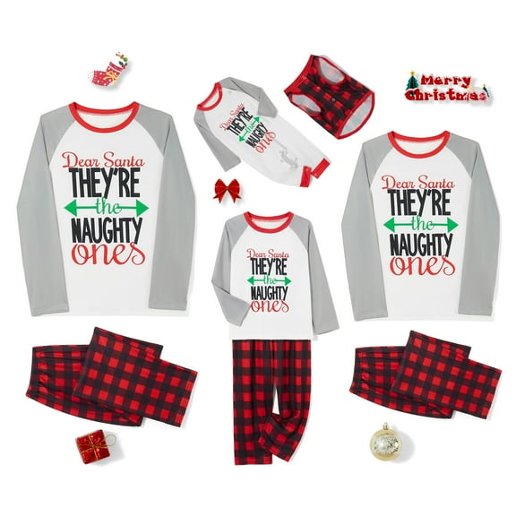 Michellecmm Christmas Pajamas for Family Long Sleeve Arrow Letter Print Tops Plaid Pants Set Sleepwear