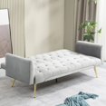 thumbnail image 3 of 71 Inches Velvet Futon Sofa Bed with 2 Pillows,Modern Convertible Futon Couch with Adjustable Backrest,Gray 02, 3 of 8