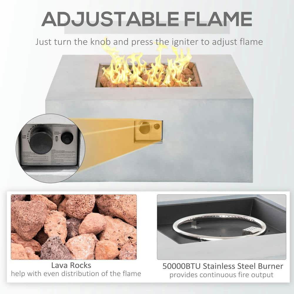 Yardi Yarda 36" Firepit Table with Lava Rocks & Rain Cover, 50,000 BTU Large Rectangular Stone Gas Firepit for Outdoor, Gas Firepit Fits 20lb Tank, Gray