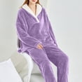 thumbnail image 7 of cfhntfmh Two Piece Sets for Women Sweatsuit Wide Leg Jogger Sets with Pockets Long Sleeve Lapel V Neck Sweatshirt Fall Tracksuit（Purple,Large), 7 of 7