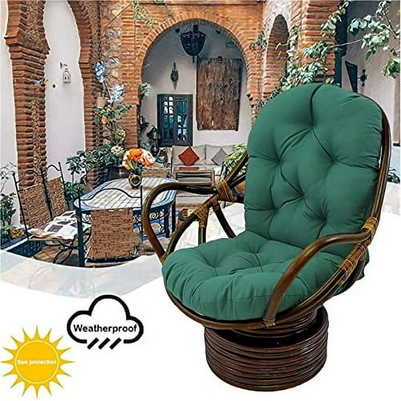 Overstuffed Rattan Papasan Chair Cushion,Waterproof Swivel Rocker Cushion, Solid Color L Shape Thick for Indoor Garden or Outdoor Rocking Chair Seats,Navy Blue,47.24in*23.62in