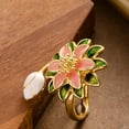 thumbnail image 5 of Pink Enamel Peony Flower Ring for Women Bohemian Floral Statement Ring Wrap Finger Band Promise Engagement Wedding Rings Elegant Jewelry, 5 of 5