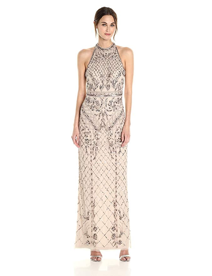 Adrianna papell halter neck beaded column gown Clearance