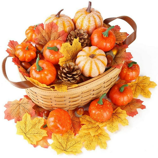 Fall Halloween Christmas Decoration Fake Mini Artificial Pumpkins Pine Cones Maple Leaves Acorns