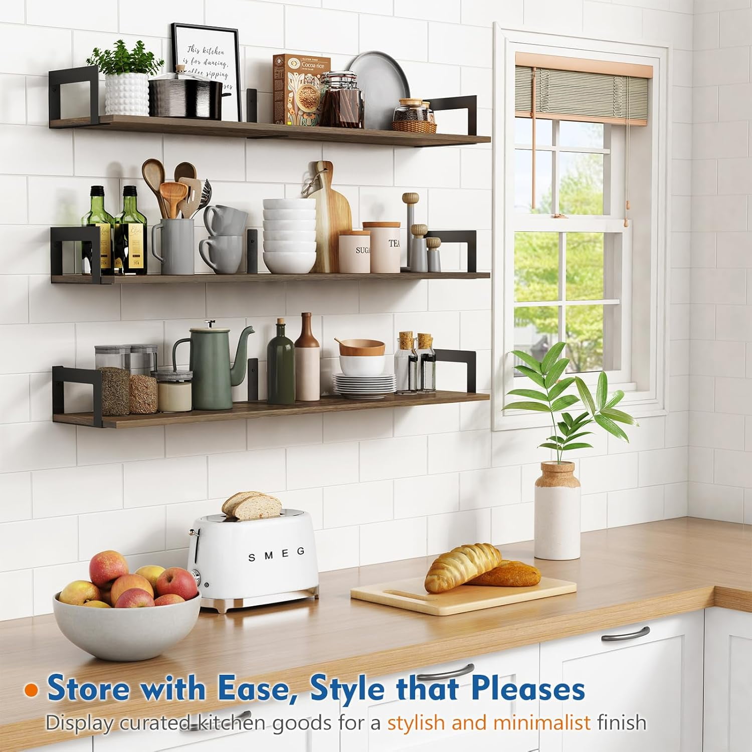Floating Shelves for Wall 36 Inches Long 8 Inch Deep, Large Wall Book Shelves for Bedroom, Rustic Wood Hanging Bookshelf for Living Room Office Kitchen Closet Organizers and Storage - Set of 3