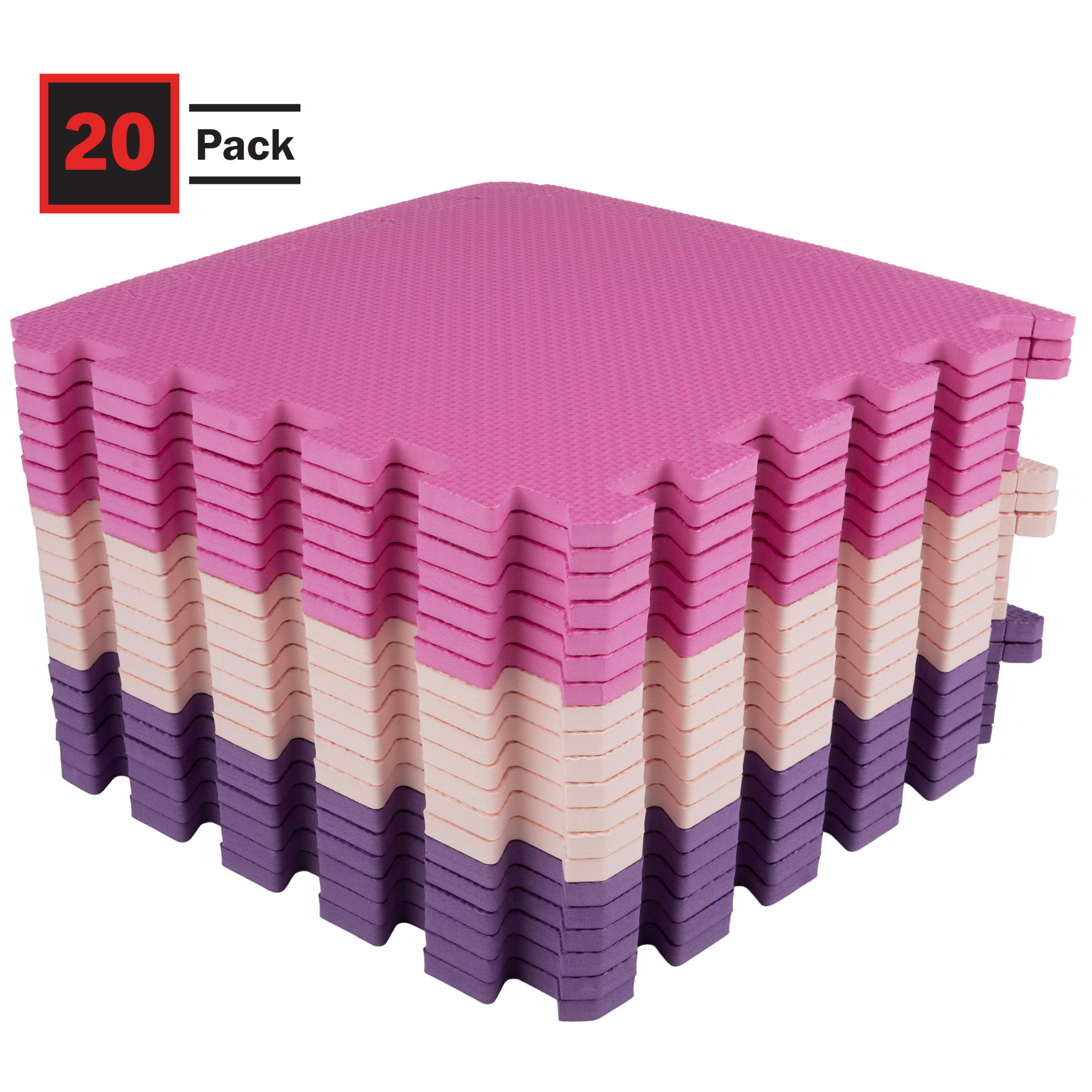Stalwart 12" x 12" Pink Foam Interlocking Floor Mats, 20 Pack