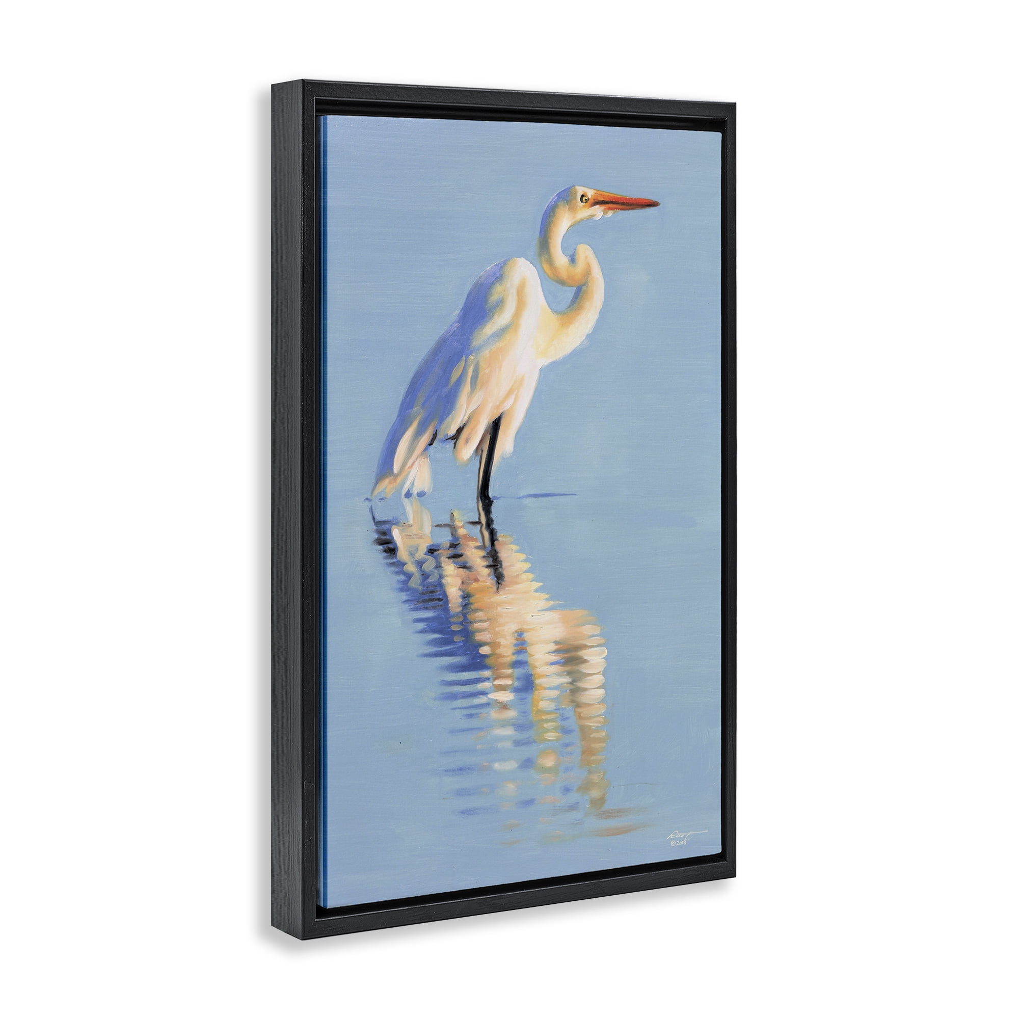 Stupell Industries Blue Egret Reflection Animals & Insects Painting Black Floater Framed Canvas Art Print Wall Art, 17 x 25