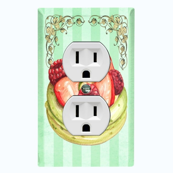 Metal Light Switch Plate Cover Pistachio Green Fruit Cake Striped Wallpaper CAK050