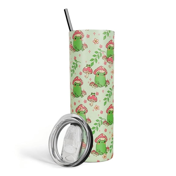 Frog 20 Oz Tumbler, Cute Frog Travel Mug Gifts for Women, Green Kawaii Frog Mushroom Insulated Stainless Steel Tumbler, Kawaii Frog Stuff Decor Accessories Coffee Mugs