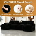 thumbnail image 4 of Vinform 124" U Shaped Cloud Couch Sectional with USB Charging, Hidden Storage, Cup Holders & Double Chaise, Black, 4 of 7