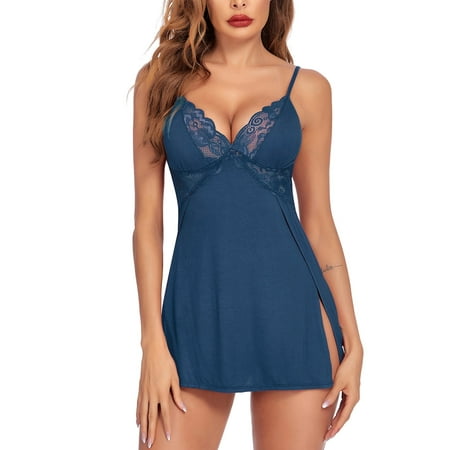 Sexyfree Lingerie for Women Lace Chemise Side Slit Nigtgown Sleepwear Sexy Nightdress