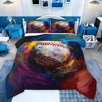 Castle Fairy Teens Baseball Gamer Full Size Comforter Sets 3-Piece,Graffiti Splash Ball Game Bedding Comforter Set,Gradient Sport Theme Lightweight Bedding Sets,Breathable Home Decor,Reversible