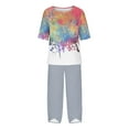 thumbnail image 4 of 2 Piece Sets for Women Shorts Casual Older Two Piece Pants Set Round Neck 5/4 Sleeve Top and Pants Digital Printing Two-piece Set, 4 of 5